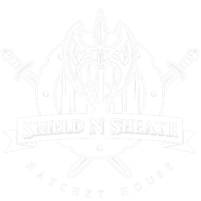 Shield n Sheath logo in white.